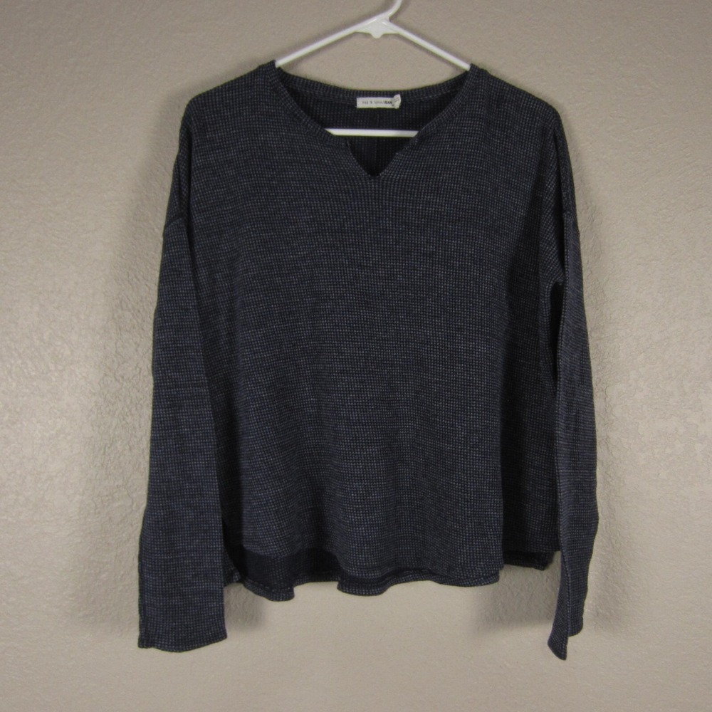 Rag & Bone Pullover Womens Small Blue Split V Neck Waffle Knit Long Sleeve Top